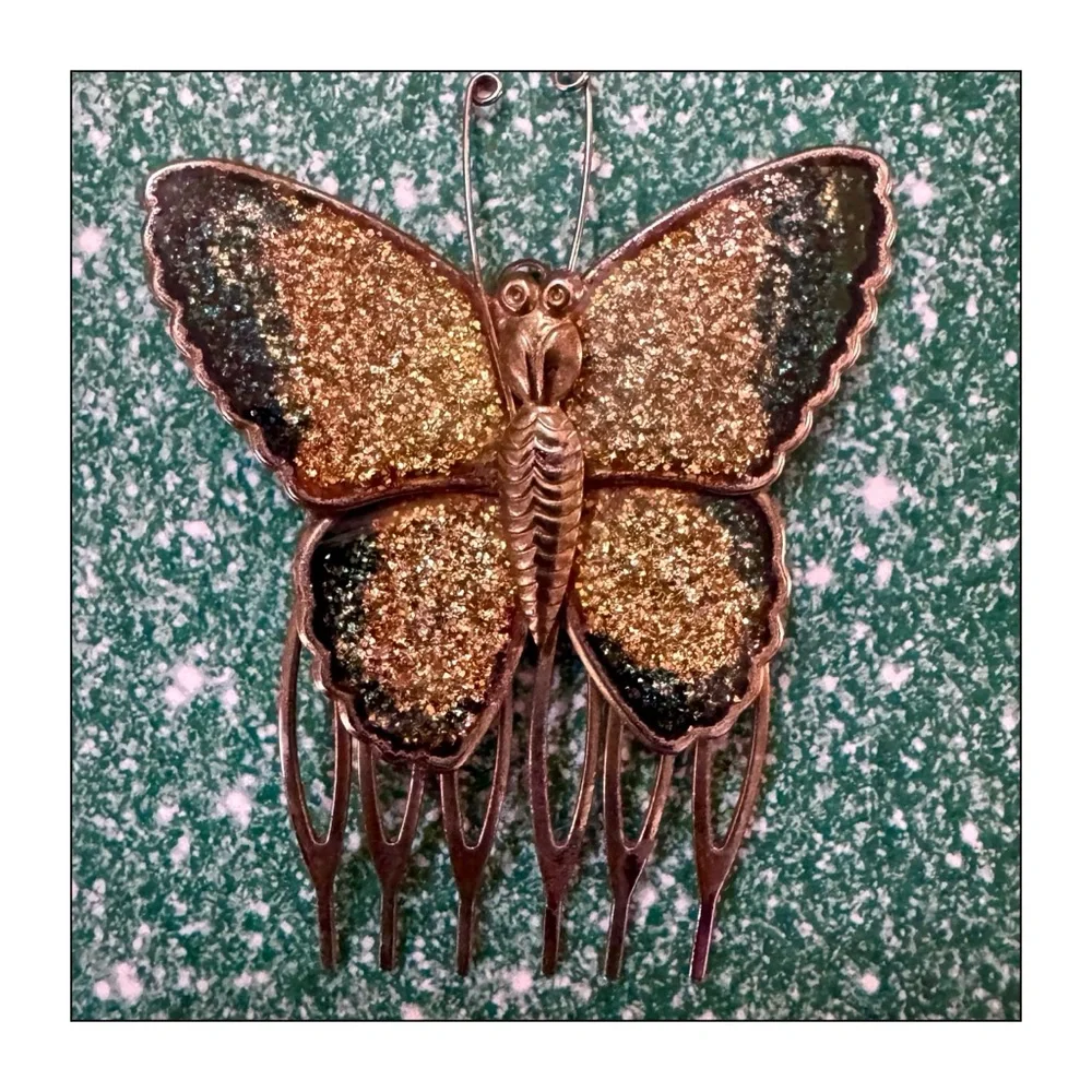 Vintage Butterfly Hair Comb in Fairy Emerald Green and Gold Finishing